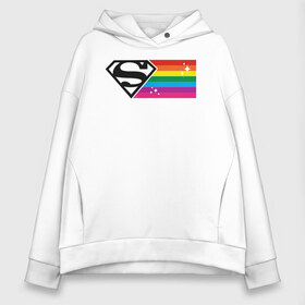 Женское худи Oversize хлопок с принтом Superman Rainbow Logo в Рязани, френч-терри — 70% хлопок, 30% полиэстер. Мягкий теплый начес внутри —100% хлопок | боковые карманы, эластичные манжеты и нижняя кромка, капюшон на магнитной кнопке | dc pride | justice league | pride | superman | vdosadir | лига справедливости | прайд | радуга | супермен