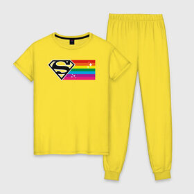 Женская пижама хлопок с принтом Superman Rainbow Logo в Рязани, 100% хлопок | брюки и футболка прямого кроя, без карманов, на брюках мягкая резинка на поясе и по низу штанин | Тематика изображения на принте: dc pride | justice league | pride | superman | vdosadir | лига справедливости | прайд | радуга | супермен