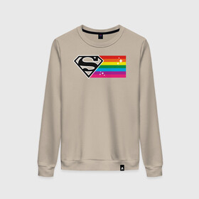 Женский свитшот хлопок с принтом Superman Rainbow Logo в Рязани, 100% хлопок | прямой крой, круглый вырез, на манжетах и по низу широкая трикотажная резинка  | Тематика изображения на принте: dc pride | justice league | pride | superman | vdosadir | лига справедливости | прайд | радуга | супермен