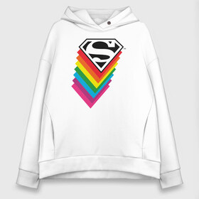 Женское худи Oversize хлопок с принтом Superman Logo в Рязани, френч-терри — 70% хлопок, 30% полиэстер. Мягкий теплый начес внутри —100% хлопок | боковые карманы, эластичные манжеты и нижняя кромка, капюшон на магнитной кнопке | Тематика изображения на принте: dc pride | justice league | pride | superman | vdosadir | лига справедливости | прайд | радуга | супермен