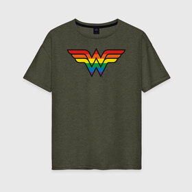 Женская футболка хлопок Oversize с принтом Wonder Woman Logo в Рязани, 100% хлопок | свободный крой, круглый ворот, спущенный рукав, длина до линии бедер
 | dc pride | justice league | pride | vdosadir | wonder woman | лига справедливости | прайд | радуга | чудо женщина