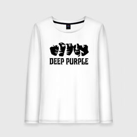 Женский лонгслив хлопок с принтом Deep Purple в Рязани, 100% хлопок |  | deep purple | альбом | гловер | группа | дееп | деп | ди | дип | диперпл | дипперпл | иэн гиллан | иэн пэйс | лого | логотип | метал | морс | пепл | перпл | прогрессивный | психоделический | рок | символ | хард