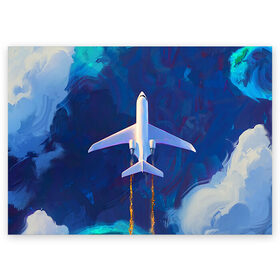 Поздравительная открытка с принтом Самолёт на небе в Рязани, 100% бумага | плотность бумаги 280 г/м2, матовая, на обратной стороне линовка и место для марки
 | abstract | air | art | fire | sky | самолёт на небе