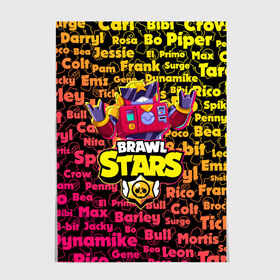 Постер с принтом Brawl Stars Surge в Рязани, 100% бумага
 | бумага, плотность 150 мг. Матовая, но за счет высокого коэффициента гладкости имеет небольшой блеск и дает на свету блики, но в отличии от глянцевой бумаги не покрыта лаком | 8 bit | brawl | bull | carl | colt | crow | darryl | dinamike | game | leon | max | piper | poco | sandy | spike | stars | surge | бравл | бравлер | бравлеры | ворон | игра | леон | персонаж | спайк | старз | старс