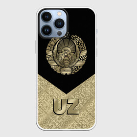 Чехол для iPhone 13 Pro Max с принтом Узбекистан в Рязани,  |  | coat of arms | cotton | crescent | eagle | ears | flag | republic | stars | sun | uzbekistan | герб | звезды | колосья | орел | полумесяц | республика | солнце | узбекистан | флаг | хлопок