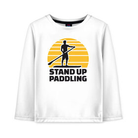 Детский лонгслив хлопок с принтом Stand up paddling в Рязани, 100% хлопок | круглый вырез горловины, полуприлегающий силуэт, длина до линии бедер | Тематика изображения на принте: serfing | sup serfing | sup серфинг | сап серфинг | серфинг