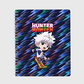 Тетрадь с принтом Киллуа Hunter x Hunter в Рязани, 100% бумага | 48 листов, плотность листов — 60 г/м2, плотность картонной обложки — 250 г/м2. Листы скреплены сбоку удобной пружинной спиралью. Уголки страниц и обложки скругленные. Цвет линий — светло-серый
 | Тематика изображения на принте: anime | hunter | hunter x hunter | killua | zoldyck | аниме | зодиак | охотник | охотники