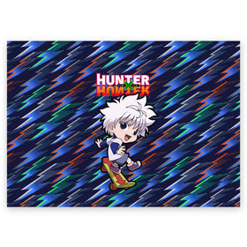 Поздравительная открытка с принтом Киллуа Hunter x Hunter в Рязани, 100% бумага | плотность бумаги 280 г/м2, матовая, на обратной стороне линовка и место для марки
 | Тематика изображения на принте: anime | hunter | hunter x hunter | killua | zoldyck | аниме | зодиак | охотник | охотники