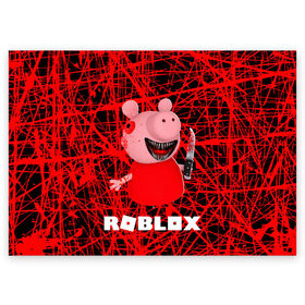 Поздравительная открытка с принтом Roblox piggy/Свинка Пигги. в Рязани, 100% бумага | плотность бумаги 280 г/м2, матовая, на обратной стороне линовка и место для марки
 | Тематика изображения на принте: game | gamer | logo | minecraft | piggi | roblox | simulator | игра | конструктор | лого | пигги | свинья | симулятор | строительство | фигура