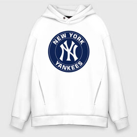 Мужское худи Oversize хлопок с принтом New York Yankees в Рязани, френч-терри — 70% хлопок, 30% полиэстер. Мягкий теплый начес внутри —100% хлопок | боковые карманы, эластичные манжеты и нижняя кромка, капюшон на магнитной кнопке | 