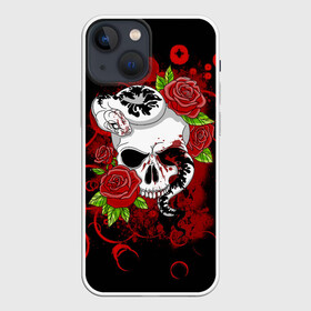 Чехол для iPhone 13 mini с принтом Череп и змея в Рязани,  |  | rose | skull | snake | змей | змея | розочки | розы | цветы | череп | черепок | черепушка