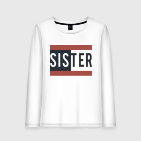 Женский лонгслив хлопок с принтом Sister в Рязани, 100% хлопок |  | family | red | sisters | text | буквы | для двоих | красные полоски | надпись | парные | повседневное | родные | родственники | семья | сестра | систер | фотосессия