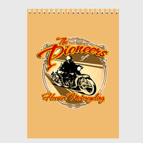 Скетчбук с принтом Hoosier Motorcycling в Рязани, 100% бумага
 | 48 листов, плотность листов — 100 г/м2, плотность картонной обложки — 250 г/м2. Листы скреплены сверху удобной пружинной спиралью | motorcycle | байкеры | мотоциклы | пионеры