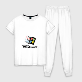Женская пижама хлопок с принтом Windows 98 в Рязани, 100% хлопок | брюки и футболка прямого кроя, без карманов, на брюках мягкая резинка на поясе и по низу штанин | microsoft | windows | windows98 | виндовс | майкрософт