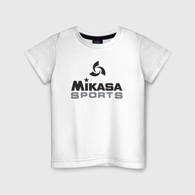 Детская футболка хлопок с принтом MIKASA SPORTS в Рязани, 100% хлопок | круглый вырез горловины, полуприлегающий силуэт, длина до линии бедер | Тематика изображения на принте: beach | mikasa | voleybal | volleyball | волебол | волейбол | волейболист | волейболистка | воллейбол | микаса | пляжный