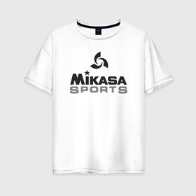 Женская футболка хлопок Oversize с принтом MIKASA SPORTS в Рязани, 100% хлопок | свободный крой, круглый ворот, спущенный рукав, длина до линии бедер
 | beach | mikasa | voleybal | volleyball | волебол | волейбол | волейболист | волейболистка | воллейбол | микаса | пляжный