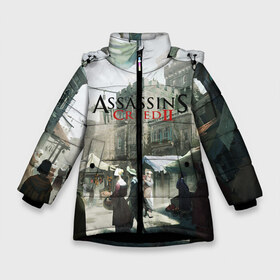 Зимняя куртка для девочек 3D с принтом Assassin’s Creed 2 в Рязани, ткань верха — 100% полиэстер; подклад — 100% полиэстер, утеплитель — 100% полиэстер. | длина ниже бедра, удлиненная спинка, воротник стойка и отстегивающийся капюшон. Есть боковые карманы с листочкой на кнопках, утяжки по низу изделия и внутренний карман на молнии. 

Предусмотрены светоотражающий принт на спинке, радужный светоотражающий элемент на пуллере молнии и на резинке для утяжки. | Тематика изображения на принте: black flag | brotherhood | chronicles | creed | game | origins | revelations | rogue | syndicate | unity | valhalla | альтаир | ассасин | игры | кинжал | пираты