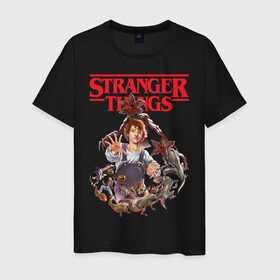 Мужская футболка хлопок с принтом Stranger Things в Рязани, 100% хлопок | прямой крой, круглый вырез горловины, длина до линии бедер, слегка спущенное плечо. | 11 | demogorgon | dustin | eleven | jim hopper | lucas | mike | nancy | netflix | steve | will | билли | дастин | демогоргон | джойс | джонатан | дина | загадочные события | лукас | майк | макс | нетфликс | нэнси | оди | одиннадцать