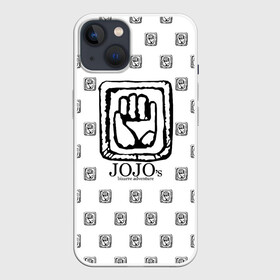 Чехол для iPhone 13 с принтом Лого джоджо белый в Рязани,  |  | anime | jojo | jojo’s bizarre adventure | аниме | анимэ | биззаре адвенчер | джо | джо джо | джоджо | джонатан джостар | дзёсукэ хигасиката | дзётаро кудзё | жожо | игги | кира | лого | манга | невероятные приключения