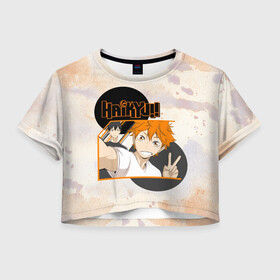 Женская футболка Crop-top 3D с принтом haikyuu в Рязани, 100% полиэстер | круглая горловина, длина футболки до линии талии, рукава с отворотами | anime. волейбол | haikyuu | аниме | тобио кагеяма | харуити фурудатэ | шоё хината