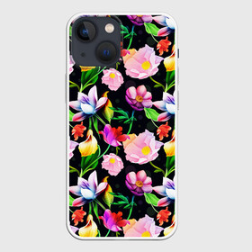 Чехол для iPhone 13 mini с принтом Разноцветие в Рязани,  |  | fashion | flower pattern | бабочки | девушкам | зелень | лепестки | лето | листья | маки | марта | нежные | паттерн | пионы | подарок | природа | растения | ромашки | тропики | тропические | узоры | цветочки