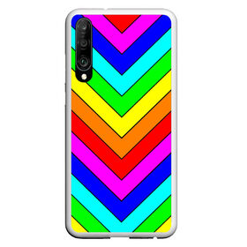 Чехол для Honor P30 с принтом Rainbow Stripes в Рязани, Силикон | Область печати: задняя сторона чехла, без боковых панелей | Тематика изображения на принте: geometry | gradient | neon | геометрические | градиент | детям | кислота | кислотный | конус | красочный | линии | неоновые | пирамида | полоска | полосы | радуга | радужный | разноцветные | сочный | треугольники