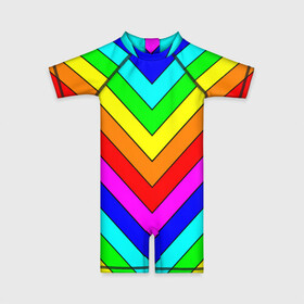 Детский купальный костюм 3D с принтом Rainbow Stripes в Рязани, Полиэстер 85%, Спандекс 15% | застежка на молнии на спине | Тематика изображения на принте: geometry | gradient | neon | геометрические | градиент | детям | кислота | кислотный | конус | красочный | линии | неоновые | пирамида | полоска | полосы | радуга | радужный | разноцветные | сочный | треугольники