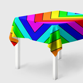 Скатерть 3D с принтом Rainbow Stripes в Рязани, 100% полиэстер (ткань не мнется и не растягивается) | Размер: 150*150 см | Тематика изображения на принте: geometry | gradient | neon | геометрические | градиент | детям | кислота | кислотный | конус | красочный | линии | неоновые | пирамида | полоска | полосы | радуга | радужный | разноцветные | сочный | треугольники