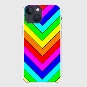 Чехол для iPhone 13 mini с принтом Rainbow Stripes в Рязани,  |  | geometry | gradient | neon | геометрические | градиент | детям | кислота | кислотный | конус | красочный | линии | неоновые | пирамида | полоска | полосы | радуга | радужный | разноцветные | сочный | треугольники