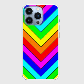 Чехол для iPhone 13 Pro с принтом Rainbow Stripes в Рязани,  |  | Тематика изображения на принте: geometry | gradient | neon | геометрические | градиент | детям | кислота | кислотный | конус | красочный | линии | неоновые | пирамида | полоска | полосы | радуга | радужный | разноцветные | сочный | треугольники