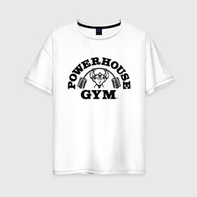Женская футболка хлопок Oversize с принтом GYM в Рязани, 100% хлопок | свободный крой, круглый ворот, спущенный рукав, длина до линии бедер
 | гантели | зож | спорт | штанга