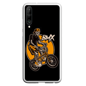 Чехол для Honor P30 с принтом BMX в Рязани, Силикон | Область печати: задняя сторона чехла, без боковых панелей | Тематика изображения на принте: bicycle | bmx | skull | sport | x games | велик | велосипед | велоспорт | скелет | череп | экстремальный спорт