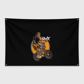 Флаг-баннер с принтом BMX в Рязани, 100% полиэстер | размер 67 х 109 см, плотность ткани — 95 г/м2; по краям флага есть четыре люверса для крепления | bicycle | bmx | skull | sport | x games | велик | велосипед | велоспорт | скелет | череп | экстремальный спорт