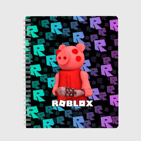 Тетрадь с принтом ROBLOX PIGGY - СВИНКА ПИГГИ в Рязани, 100% бумага | 48 листов, плотность листов — 60 г/м2, плотность картонной обложки — 250 г/м2. Листы скреплены сбоку удобной пружинной спиралью. Уголки страниц и обложки скругленные. Цвет линий — светло-серый
 | pig | piggy | roblox | игра | компьютерная игра | логотип | онлайн | онлайн игра | пигги | поросенок | роблакс | роблокс | свинка | свинья