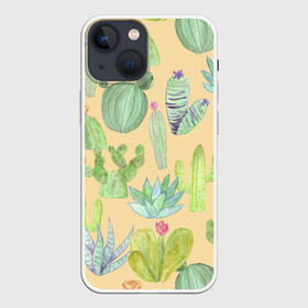 Чехол для iPhone 13 mini с принтом Кактусы в пустыне в Рязани,  |  | жара | желтый | засуха | зеленый | кактус | колючки | песок | пустыня | солнечный | цветок