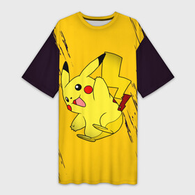 Платье-футболка 3D с принтом Happy Pikachu в Рязани,  |  | anime | baby | cartoon | cute | kawaii | pika pika | pokemon | аниме | анимешные | глаза | детям | зайчик | зверек | кавайный | кот | котенок | кролик | малыш | милый | мордочка | мультяшный | няшный | пика пика | пикачу | покемон