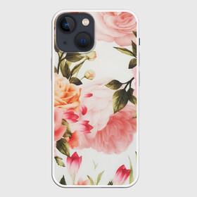 Чехол для iPhone 13 mini с принтом Нежный букет в Рязани,  |  | арт | белый | букет | букет роз | желтый | зеленый | крем | кремовый | нежно | рисунок | роза | розовая розы | розовые розы | розовый | розы