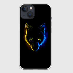 Чехол для iPhone 13 с принтом Гипноз в Рязани,  |  | ears | eyes | hypnosis | muzzle | neon | night | view | wolf | взгляд | волк | гипноз | глаза | неон | ночь | уши