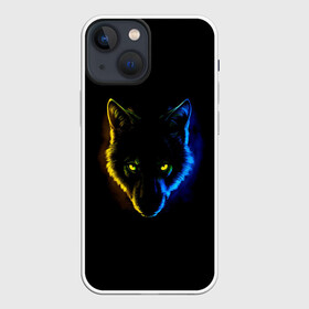 Чехол для iPhone 13 mini с принтом Гипноз в Рязани,  |  | ears | eyes | hypnosis | muzzle | neon | night | view | wolf | взгляд | волк | гипноз | глаза | неон | ночь | уши