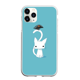 Чехол для iPhone 11 Pro матовый с принтом Белый котик и воробушек в Рязани, Силикон |  | арт | белая кошка | белый кот | белый котёнок | воробей | воробушек | воронёнок | кот | котёнок | кошка | рисунок | чёрный птенец