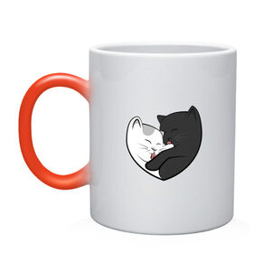 Кружка хамелеон с принтом Влюблённые котики в Рязани, керамика | меняет цвет при нагревании, емкость 330 мл | арт | белая кошка | белый кот | влюблённые | кот | кот и кошка | кошка | любовь | пара | рисунок | чёрная кошка | чёрный кот