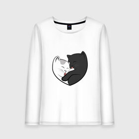 Женский лонгслив хлопок с принтом Влюблённые котики в Рязани, 100% хлопок |  | арт | белая кошка | белый кот | влюблённые | кот | кот и кошка | кошка | любовь | пара | рисунок | чёрная кошка | чёрный кот