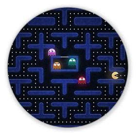 Коврик для мышки круглый с принтом Pacman в Рязани, резина и полиэстер | круглая форма, изображение наносится на всю лицевую часть | pac man | pacman | аркады | пакмэн