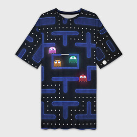Платье-футболка 3D с принтом Pacman в Рязани,  |  | pac man | pacman | аркады | пакмэн