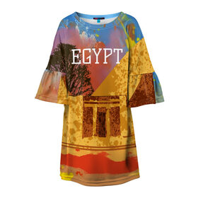 Детское платье 3D с принтом Египет(Пирамида Хеопса) в Рязани, 100% полиэстер | прямой силуэт, чуть расширенный к низу. Круглая горловина, на рукавах — воланы | egypt | египет | пирамида хеопса | пирамиды | туристические