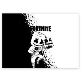 Поздравительная открытка с принтом FORTNITE MARSHMELLO. в Рязани, 100% бумага | плотность бумаги 280 г/м2, матовая, на обратной стороне линовка и место для марки
 | archetype | fortnite | fortnite x | game | ikonik | marshmello | raven | архетип | ворон | игра | иконик | маршмелло | фортнайт