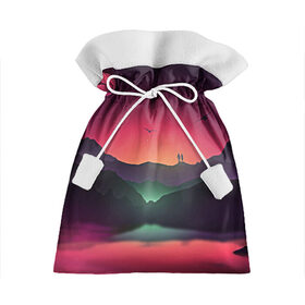 Подарочный 3D мешок с принтом Фиолетовый рассвет в Рязани, 100% полиэстер | Размер: 29*39 см | colors | закат | кровавый закат | кровавый рассвет | река между гор | цвета