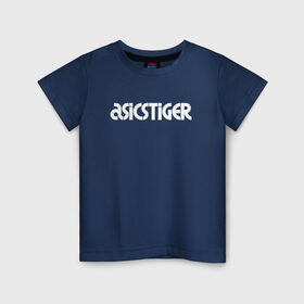 Детская футболка хлопок с принтом ASICSTIGER в Рязани, 100% хлопок | круглый вырез горловины, полуприлегающий силуэт, длина до линии бедер | Тематика изображения на принте: acics | asics | asicstiger | tiger | voleybal | volleyball | асикс | волебол | волейбол | волейболист | волейболистка | воллейбол | тигр