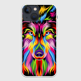 Чехол для iPhone 13 mini с принтом Neon wolf в Рязани,  |  | color | ears | eyes | muzzle | neon | nose | paint | skin | view | wolf | взгляд | волк | глаза | краска | неон | нос | уши | цвет | шерсть