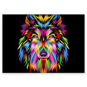 Поздравительная открытка с принтом Neon wolf в Рязани, 100% бумага | плотность бумаги 280 г/м2, матовая, на обратной стороне линовка и место для марки
 | color | ears | eyes | muzzle | neon | nose | paint | skin | view | wolf | взгляд | волк | глаза | краска | неон | нос | уши | цвет | шерсть